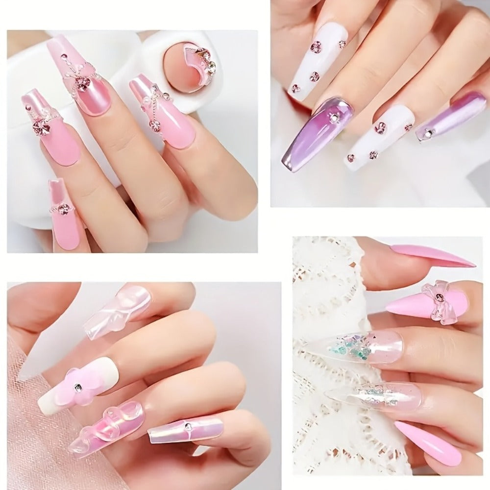 Poly Nail Extension Gel Clear 100g 2-Piece Set - Non-Stick Odorless Soak-Off LED Gel for 3D Sculpture, Rhinestone Adhesive & Nail Art, Home & Salon Use