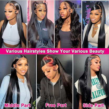 13x4 HD Lace Front Wig Human Hair 200% Density Brazilian Straight Wig Pre-Plucked Baby Hair Ear to Ear Swiss Lace Glueless Natural Hairline 8-38 Inch