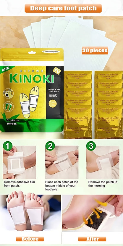 Foot Detox Pads 30PCS Bamboo Vinegar Ginger Powder Natural Moisturizing Deep Cleansing Foot Pads - Plant Ingredient Foot Massage Patches for Home Office
