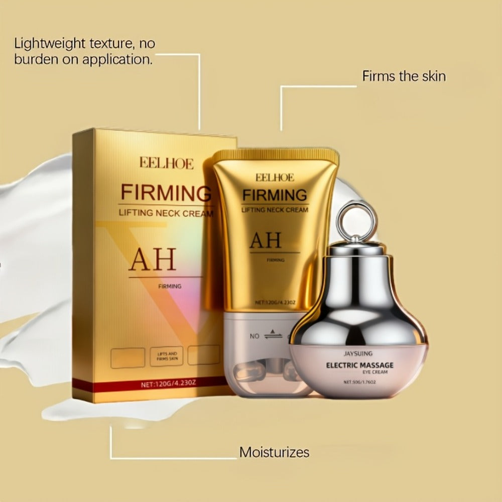 [Instant Tightens]Eye And Neck Firming Care Kits 2pcs, Containing Firming Eye Cream And Neck Care Roller Cream, Containing Small Fruit Coffee Seed Extract, Hyaluronic Acid, Perfect Gift, Gift, Fall Winter Skincare, Fast-Dry, Non-Sticky