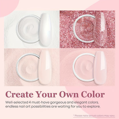 Acrylic Nail Kit 4 Colors 10g White Nude Tones - 3D Nail Art French Manicure Extensions All-Season Carving No Lamp Needed Salon Quality Set