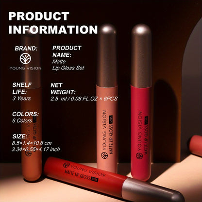 Liquid Lipstick Set 6pcs Matte Nude Long Lasting High Pigment VISION Lip Gloss Bundle Waterproof Smudge Proof Lip Color Kit Gift for Women Girls
