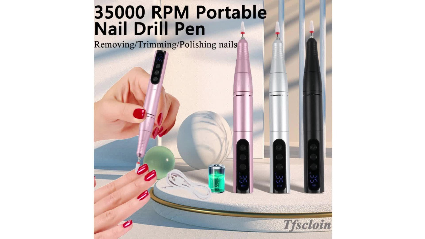 Professional 35, 000RPM Electric Nail Drill - Portable, Rechargeable, Low Noise, Suitable for Manicure And Pedicure - USB Powered, Gift for Mother's Day Gift