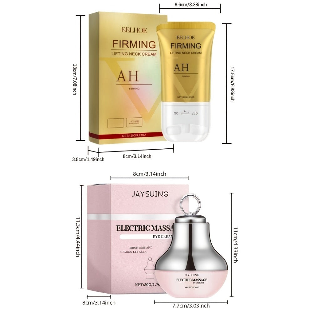 [Instant Tightens]Eye And Neck Firming Care Kits 2pcs, Containing Firming Eye Cream And Neck Care Roller Cream, Containing Small Fruit Coffee Seed Extract, Hyaluronic Acid, Perfect Gift, Gift, Fall Winter Skincare, Fast-Dry, Non-Sticky