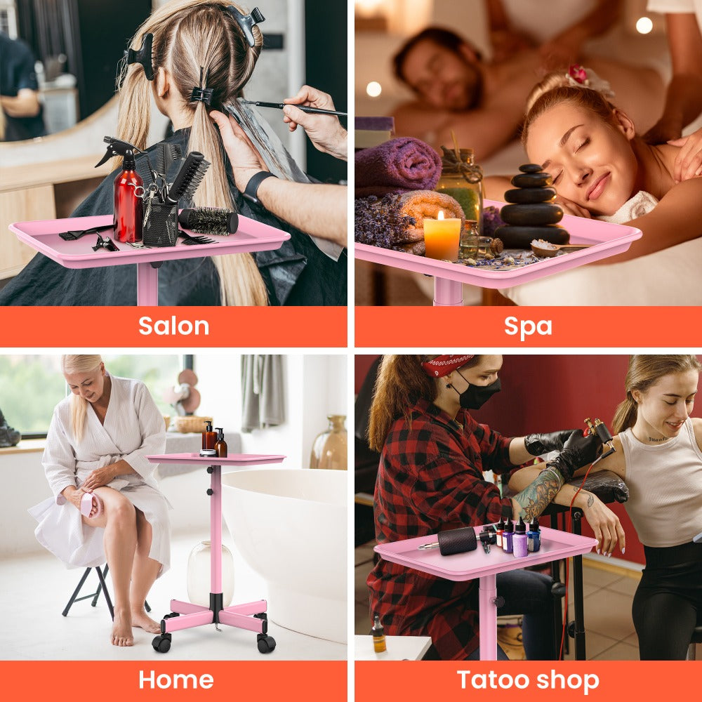 Premium Salon Tray Cart Tattoo Tray 17.9'' x 12.8'', Gold & Pink and Black Stylist Tray, Adjustable Height, Salon Tray On Wheels For Spa Storage, Stylist Blowdry And Clinic Use