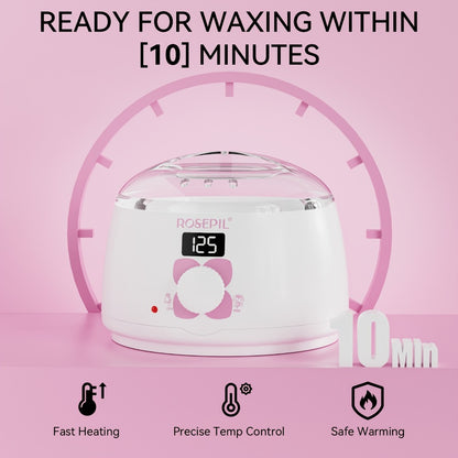 Wax Heater Hair Removal Kit Digital Temperature Control 6 Wax Bead Packets Body Bikini Face Salon-Grade At-Home Waxing Set Purple White