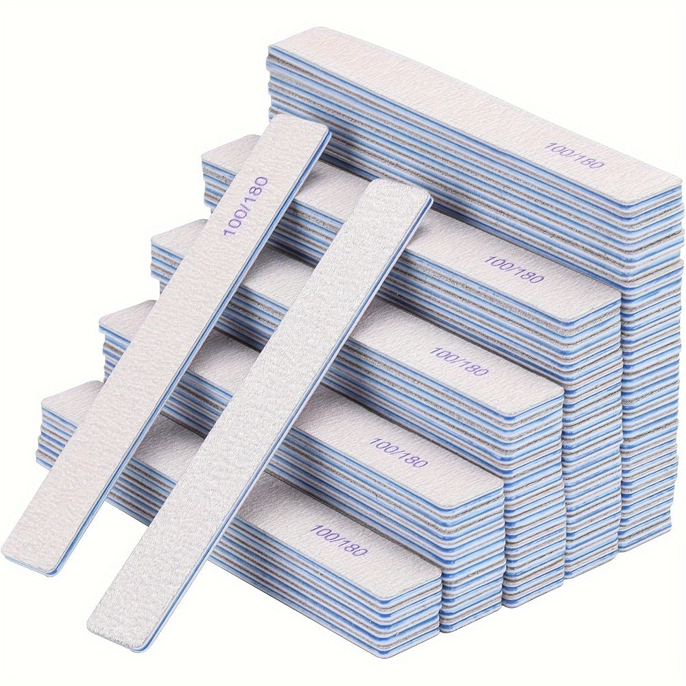 50pcs 100/100 (80/80, 100/180 Optional) Grit Nail Files Acrylic Nails Emery Boards File Professional Nail Art Tools For Home, Salon, Strong, Double Sided