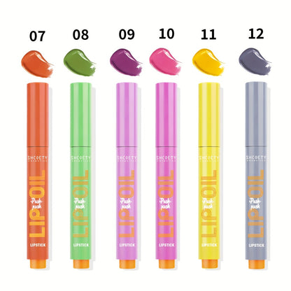 Lip Gloss Set 6 Pcs Neon Colors Moisturizing Press-On Lipstick Glossy Finish Long-Lasting Lip Makeup Gift Set for Women Valentine's Day
