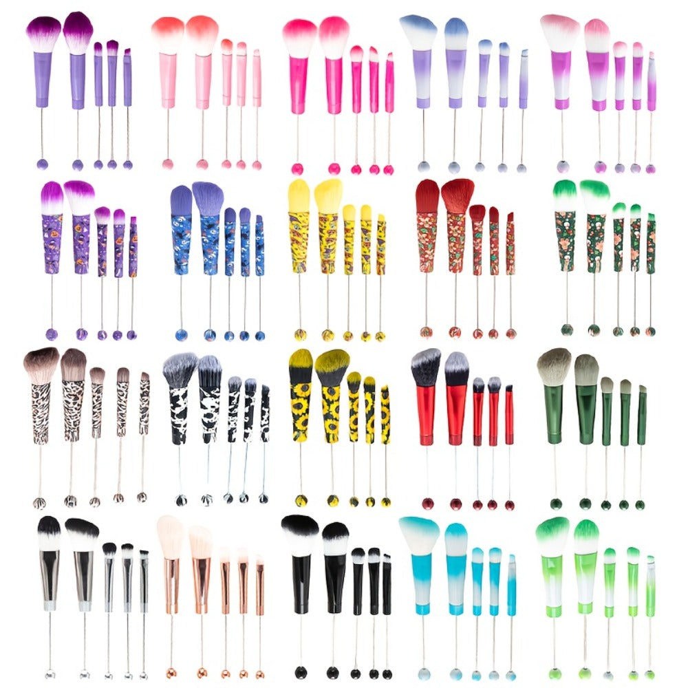 15pcs Metal Handle Beadable MakeupBrush Set, BeautyTools, IncludesPowder Blusher Brush, Slant Head Eye, Weddings, Anniversary, Birthday Girl Best Friend Teacher'S Day, Halloween, Christmas Gifts, Party Supply
