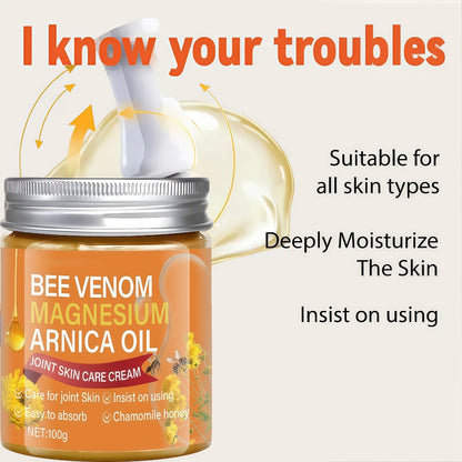 Magnesium Massage Cream with Bee Venom Camellia Oil 100g Moisturizing Firming Body Cream for Back Knees Elbows Shea Butter Glycerin Lightweight Skin Comfort Nourishing Body Care Cream