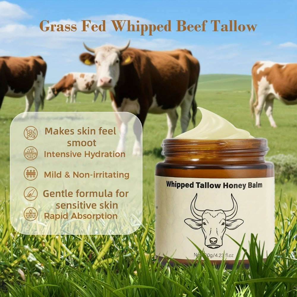 Beef Tallow & Honey Cream 4oz — Natural Fast-Absorbing Moisturizer for Face, Body & Hair | Intense Hydration for Dry, Cracked & Sensitive Skin | Men & Women 114g