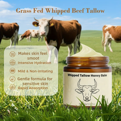 Beef Tallow & Honey Cream 4oz — Natural Fast-Absorbing Moisturizer for Face, Body & Hair | Intense Hydration for Dry, Cracked & Sensitive Skin | Men & Women 114g
