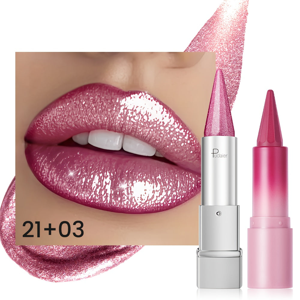 Metallic & Matte Lipstick Set 2pcs — Highly Pigmented Waterproof Pointed-Tip & Shimmer Lip Color Combo, Long-Lasting Beauty Gift for Women