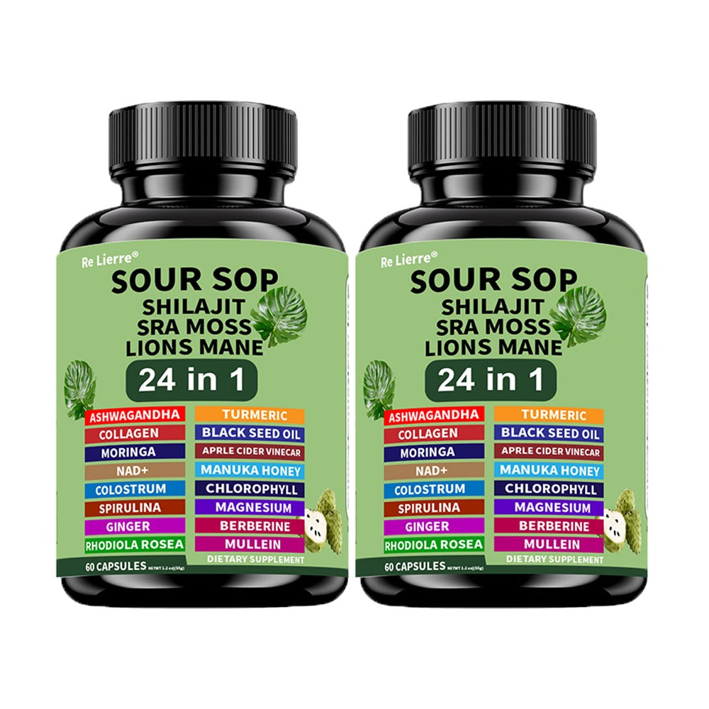 [24in1 Soursop Moss Capsules] Brakme 24in1 Soursop Shila Sea Moss Lions Mane Capsules - 1pc &2pcs, Men & Women Friendly, Supports Intestinal Health &Antioxidant