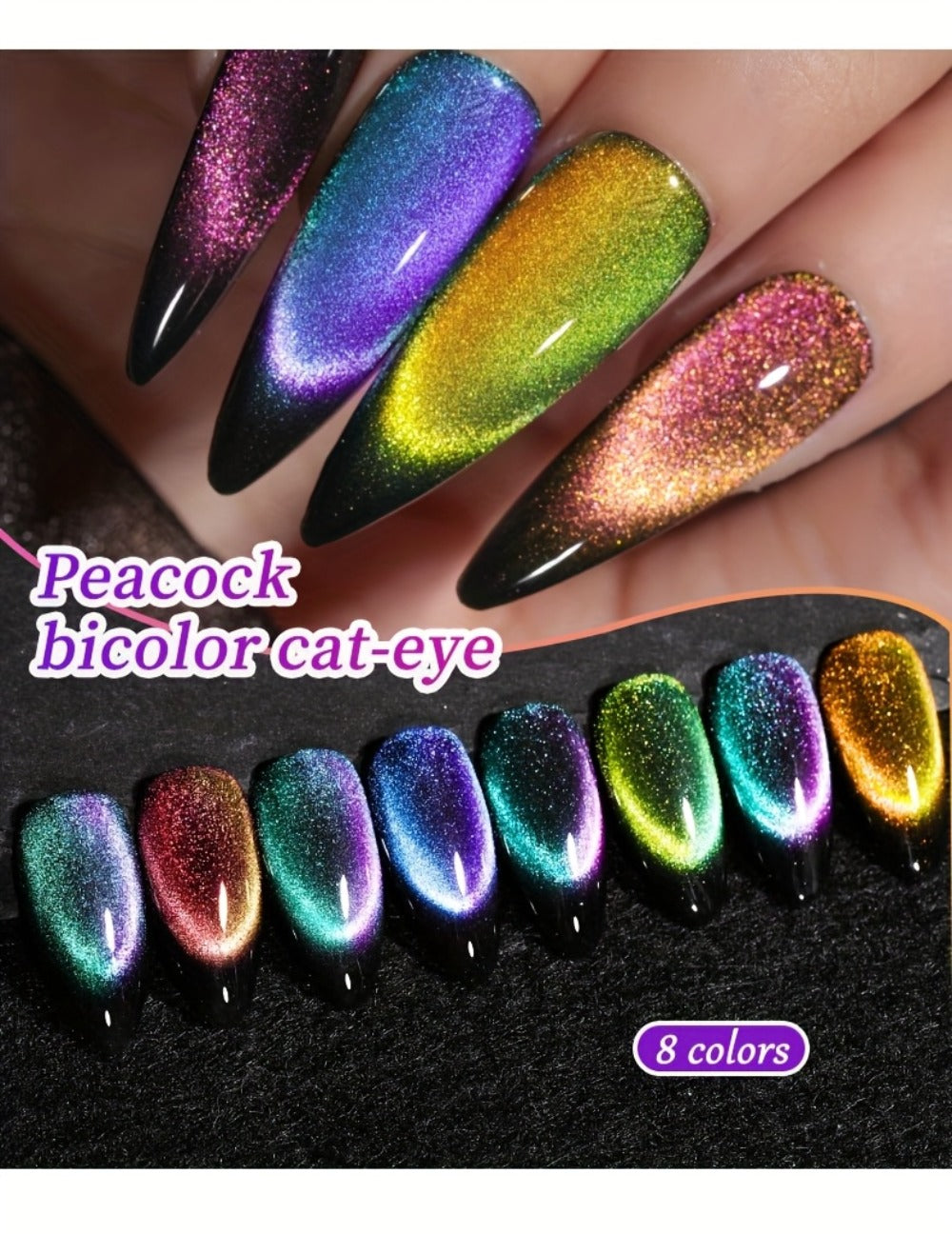Cat Eye Nail Polish Set 8Colors 0.51oz Reflective Cat'S Eye Nail Gel Soaking LED Gel Salon Female Nail Art Tools Fashion Holographic Nail Art