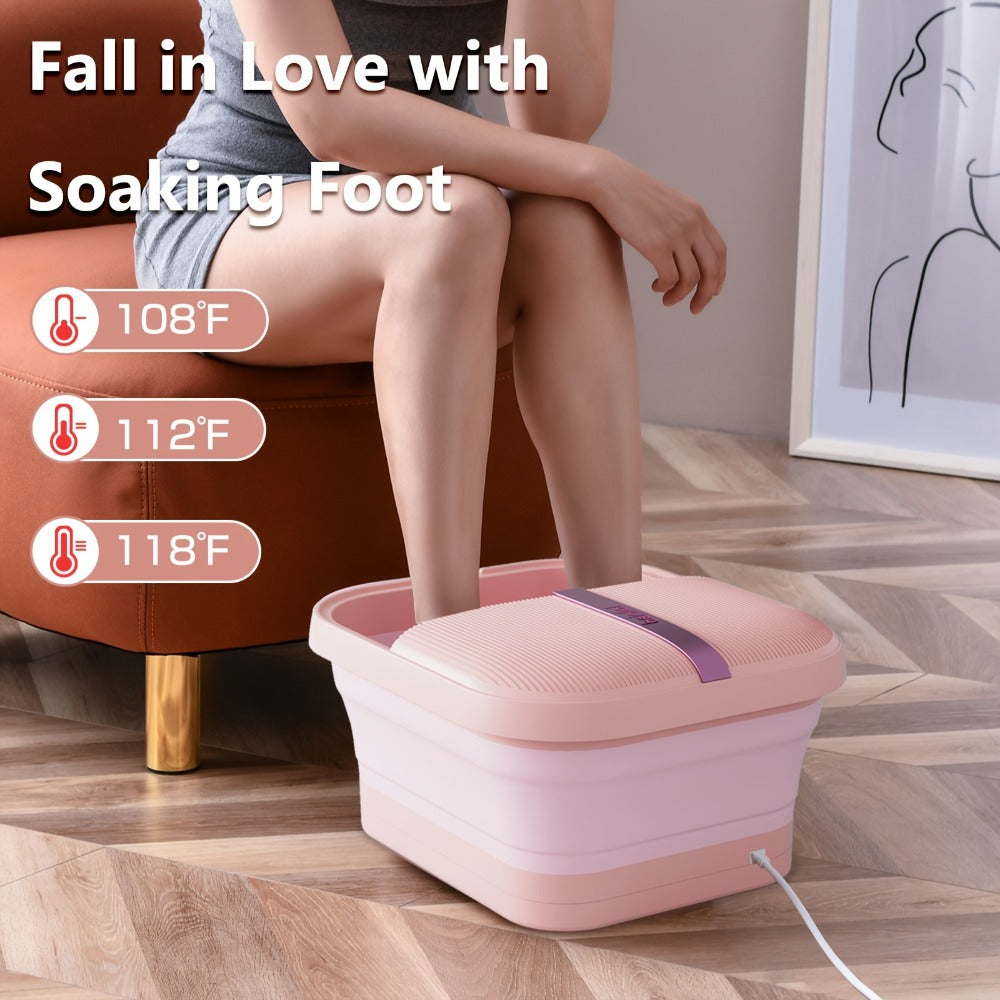 Collapsible Foot Bath Spa With Heat And Massage Rollers, Foldable Foot Soak Tub With Bubbles Jets And LED Light, Pedicure Foot Spa Massager With Foot Scrubber For Home Use. Best Mothers Day Gifts