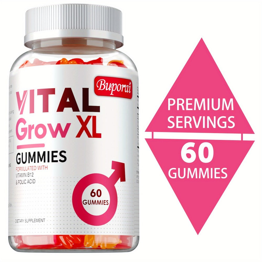 Vital Grow XL Gummies - with Sodium, Calcium, Magnesium - Supports Male Health, Muscle Health, Energy Support - 60pcs