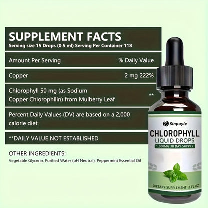 Chlorophyll Liquid Drops – Immune Support, Internal Deodoriser & Skin Health Supplement | Natural Mint Flavour, 4 Month Supply | ShopVora UK