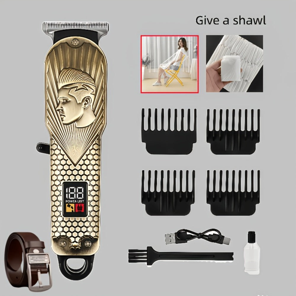 9pcs Hair Clipper Set + 1 Fashionable Elegant Belt, Electric Digital Hair Clipper, Trimmer, Rechargeable, Professional For Salons, Elegant Belt, Suitable For Both Men And Women, The Perfect Gift For Christmas And Halloween