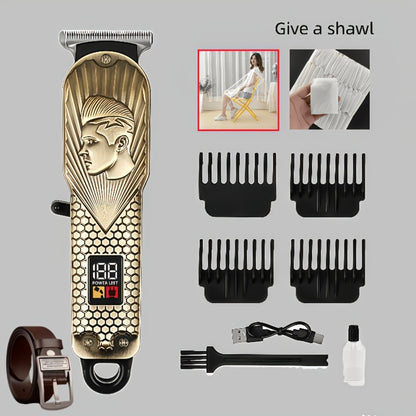 Hair Clipper Set for Men & Women JH702 Professional Electric Trimmer 9-Piece Kit with Fashion Belt - Rechargeable Digital Display Salon-Grade Grooming Gift