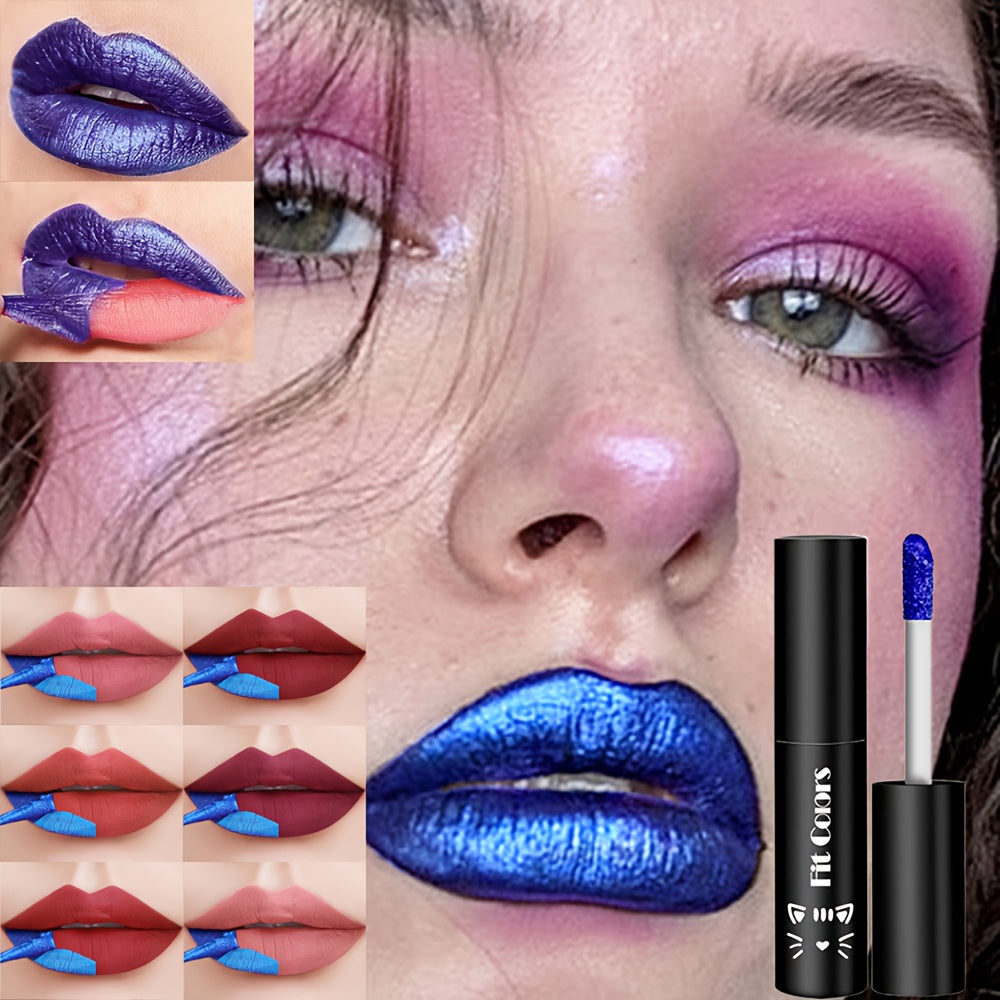 3pcs Smudge-Proof Waterproof Matte Lip Gloss - Long-Lasting -Off Lip Stain Suitable for All Skin Tones, Hypoallergenic Vegan Formula with Electric Blue & Cobalt Shades, for Music Festivals & Daily Bold Looks - Women's Gift (-Off Products)