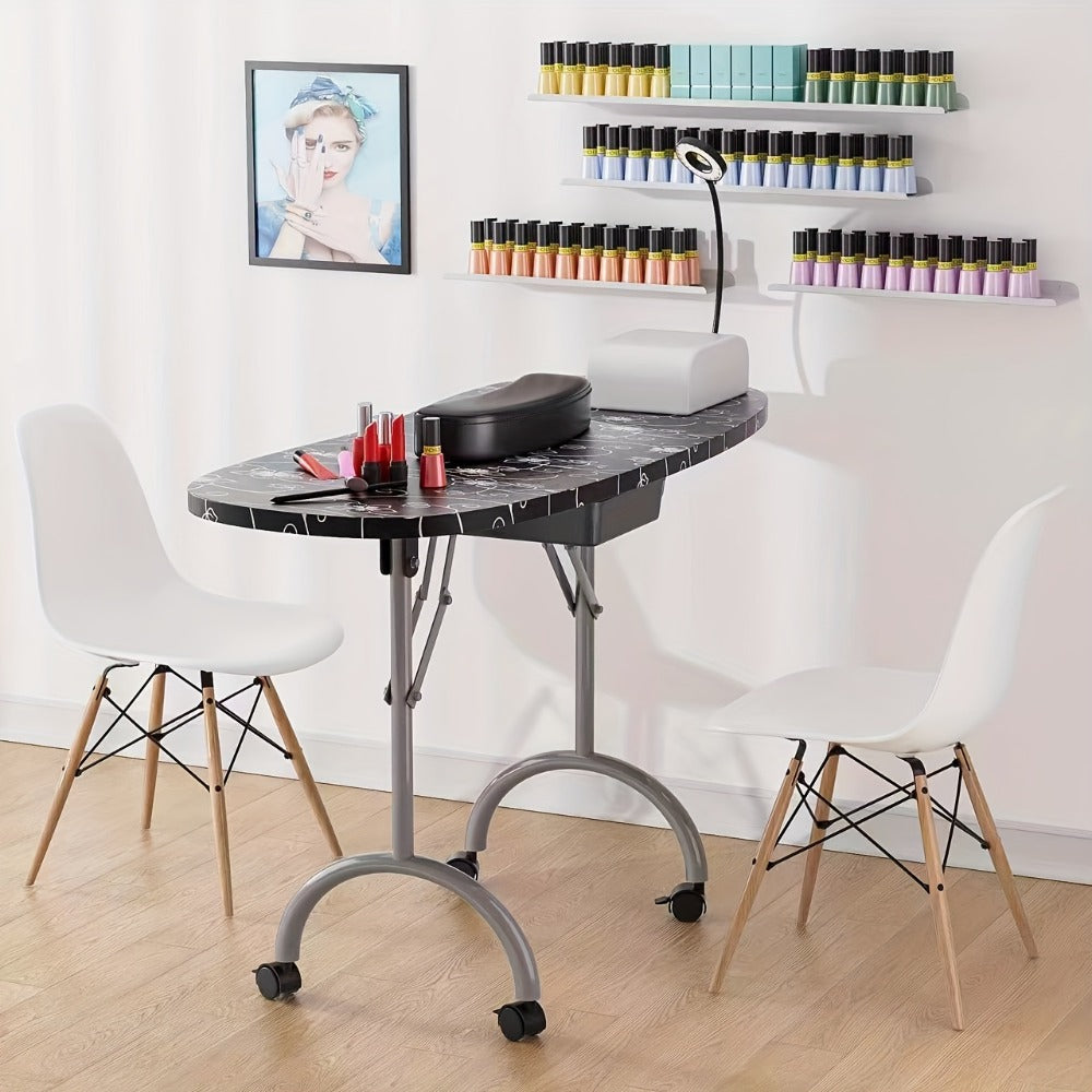 Foldable Nail Table for Manicures, Featuring a Drawer, LED Lamp, Four Lockable Wheels, And a Carrying Bag, Designed for with a Wrist Cushion