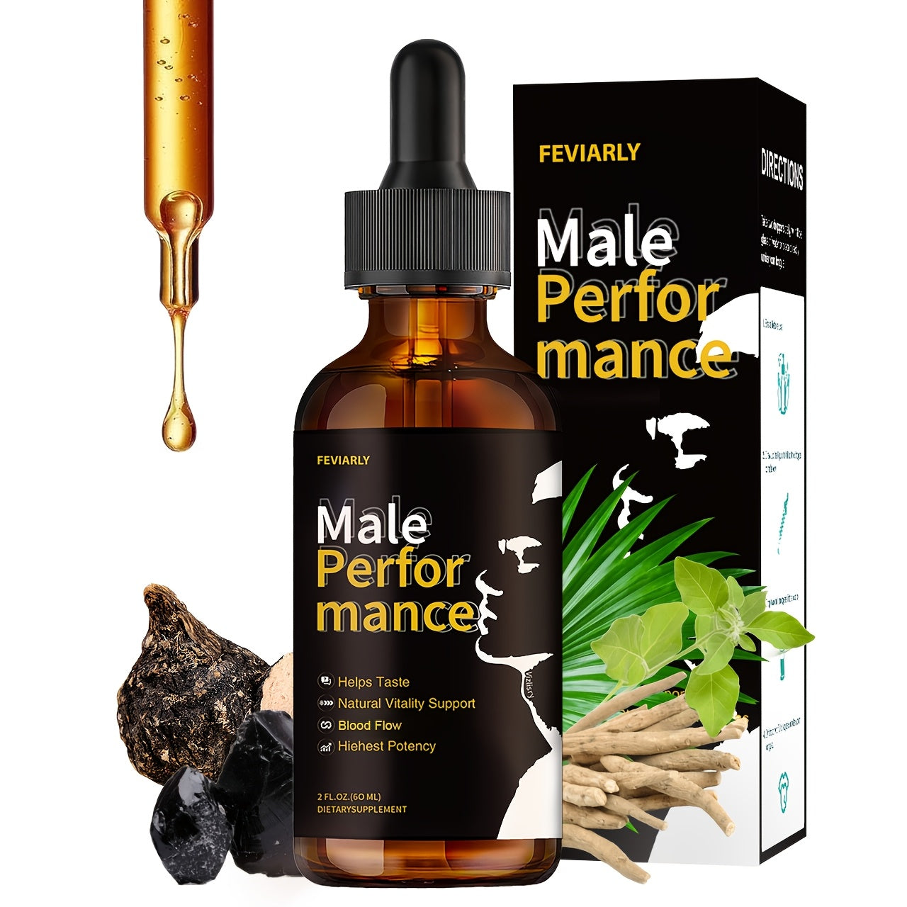Men's PerforMance Drops, Clean Formula, No Chemical Additives, Circulatory Support, with Shila, Black Maca, Longiack Root And L-Arginine, Vitality And Wellness, Herbal Extract, Gentle And Non-irritating, Rock Stiff.