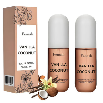 Vanilla Coconut Body Spray & Hair Mist — Long-Lasting Gourmand Floral Fragrance with Vitamin E & Moroccan Argan Oil, Skin-Safe for All Types