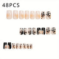 48pcs Black and White Suit Fake Nails Square French and Butterfly Pattern Full Coverage Fake Nails Fake Nails Detachable Nail Suit Is an Excellent Choice for Ladies and Valentine's Day Thanksgiving Holiday Party Gifts.