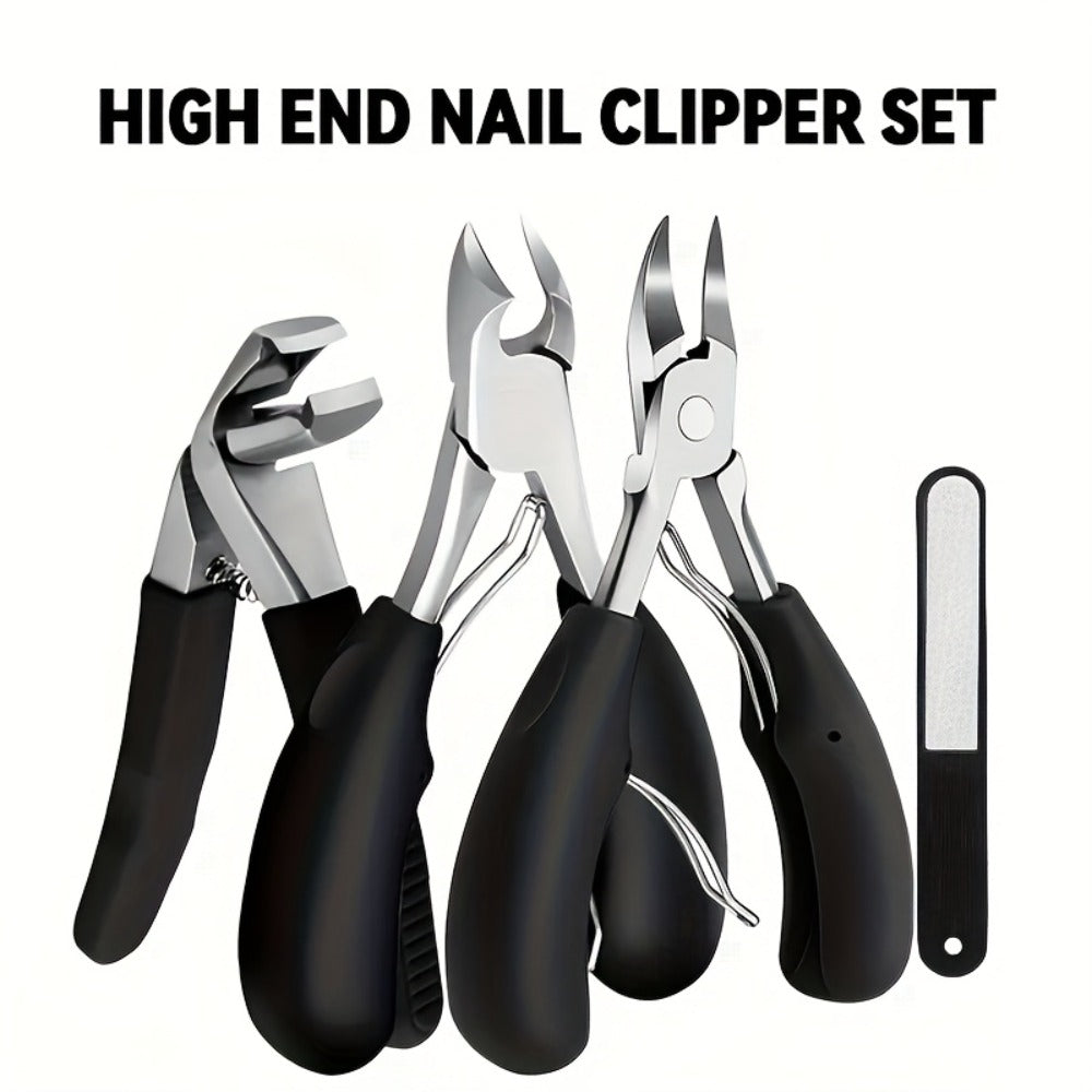 4-Pack Heavy Duty Nail Clippers Set - Angled Nail Clippers for Thick Nails with Catch, Stainless Steel, Wide Mouth Opening, Mess-Free Clippers for Unisex