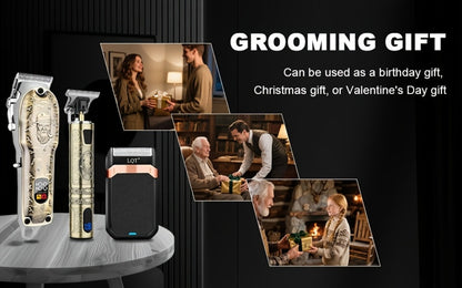 Electric Hair Clipper Set for Men LQT USB Charging 2000mAh with Engraving Scissors Metal Digital Display - 2 or 3 Piece Barber Kit for Home & Salon Bronze Gift