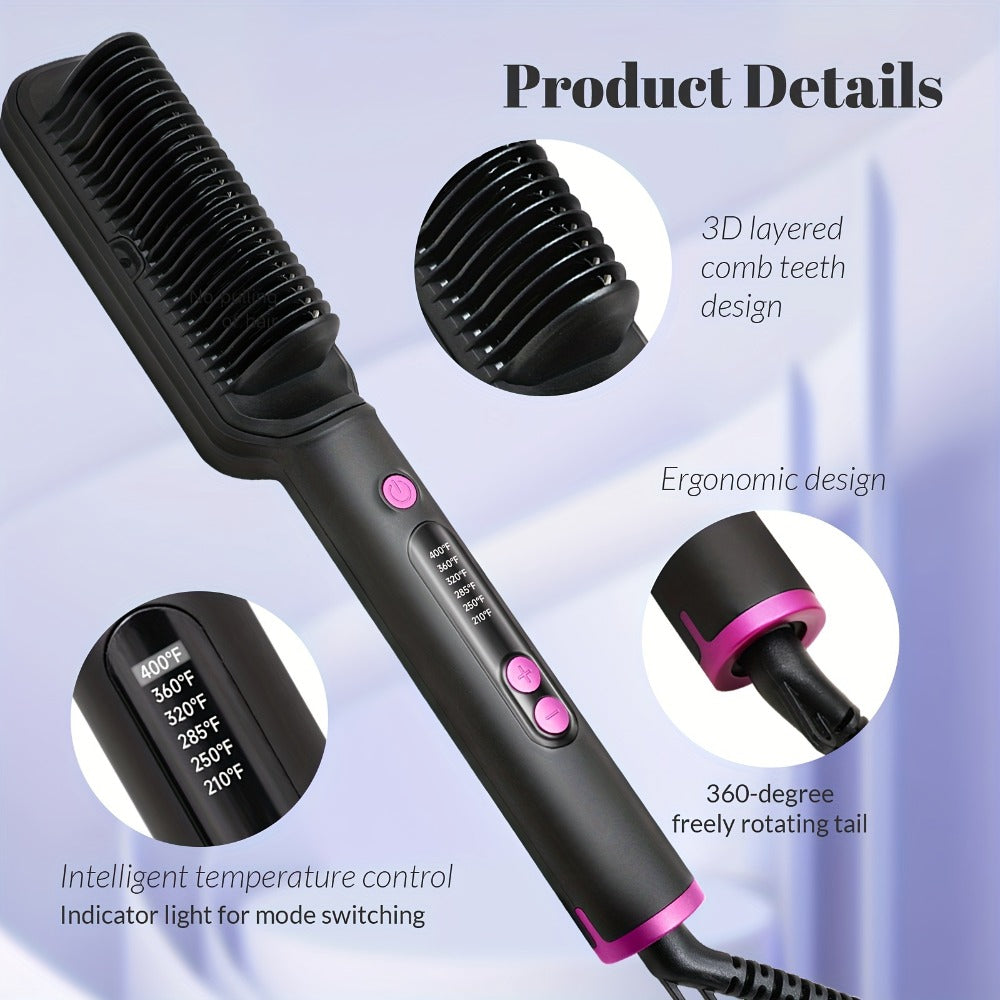 Hair Straightener Brush with Six Temperature Settings, Ionic Hair Straightening Brush Flat Iron for Women, Anti-Scald Straightening Comb Fast for Home Salon, Precise Temperature Control And Heats Up Fast, Christmas, Santa, Happy Holidays