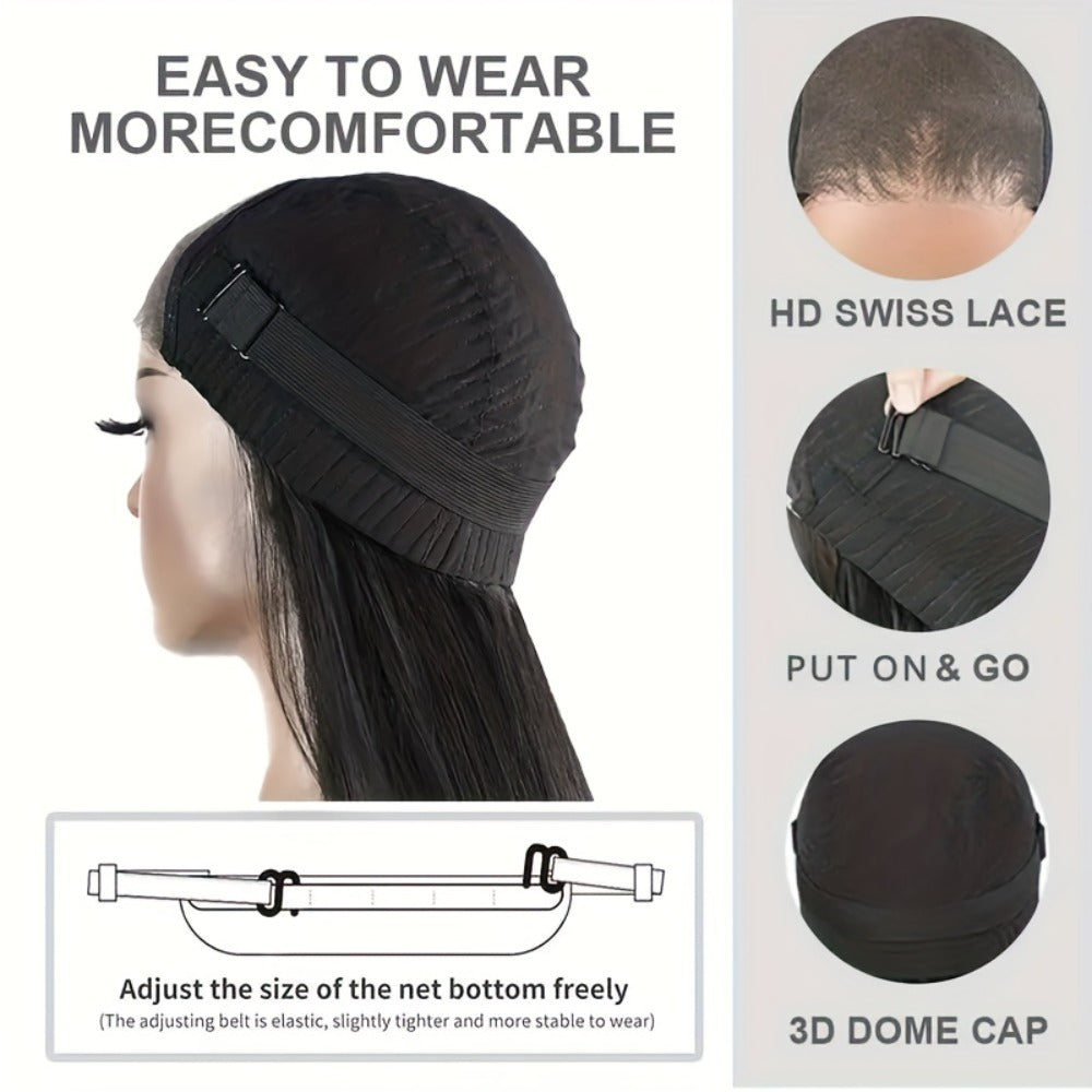 6x4.5 HD Lace Put On and Go Wig Human Hair Straight Glueless 250% Density Pre-Plucked Pre-Cut Pre-Bleached Knots Transparent Lace Front Wig 22-36 Inch Women