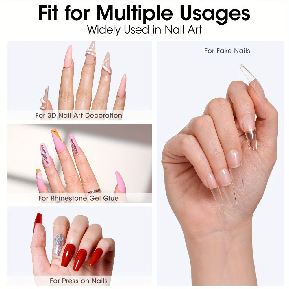 Solid Nail Glue Gel Kit with Mini LED Nail Lamp 8g UV Gel Glue for Acrylic Press On Nails Tips Rhinestones Long-Lasting 28+ Days Salon Home Manicure Gift