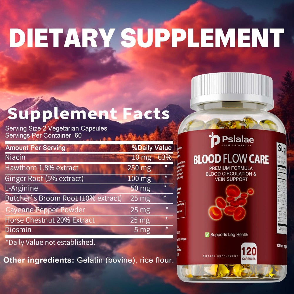 Blood Flow Care - Niacin, Hawthorn, Ginger Root, Support Leg Health, Supports Heart Health - 120pcs