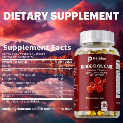 Blood Flow Support Capsules with Niacin, Hawthorn & Ginger Root – Heart Health & Leg Circulation Supplement | 120 Capsules | ShopVora UK