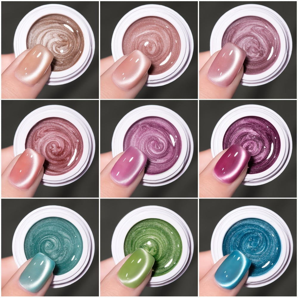 Cat Eye Gel Nail Polish Set 9 Colors with Magnet - Glass Bead Sparkling Effect, Magnetic Multi-Color Shifting UV Gel, Alcohol-Free for Salon & DIY Nail Art, Gift for Women