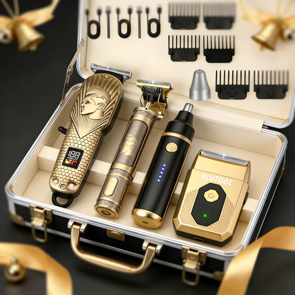 4-in-1 Cordless Men' Hair Clippers & Beard Trimmer with Electric Shaver & Nose Trimmer - Rechargeable Professional Hair Cutting System Suitable for Barbershop, Home Use, Gift for Dad, Husband, Birthday/Christmas Present - -in- Grooming Kit