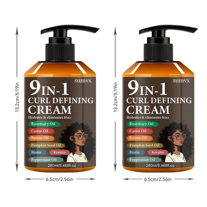 Curl Defining Cream 9-in-1 Moisturizing Curl Styling Cream — Long-Lasting Hold, Frizz Control, Non-Greasy, for Wavy, Curly & Normal Hair, Unisex, 9.468 fl oz × 2 Pack