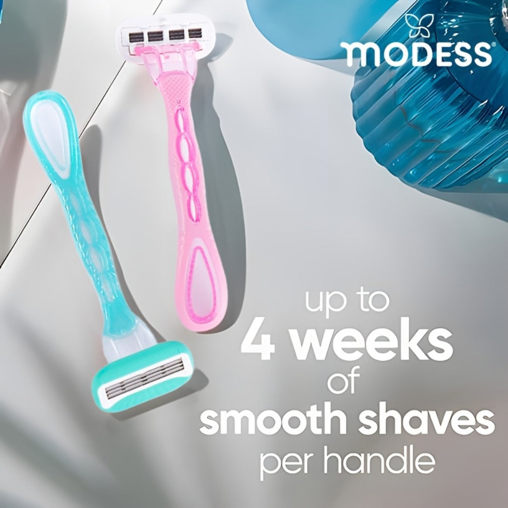 Modess Sensitive Women'S Shaving Razors (Available in Packs of 4 Or 8) - Soft Teal/Pink Blush, Designed for a Comfortable And Close Shave for Skin