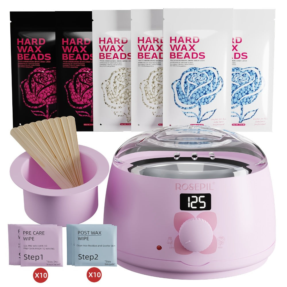 Digital Wax Heater Hair Removal Kit with Intelligent Temperature Control, Includes 6 Packets (3 Colors) Of Wax Beads for Precise Hair Removal - Suitable for Body, Bikini Line, And Face, Salon-grade for Home Use.