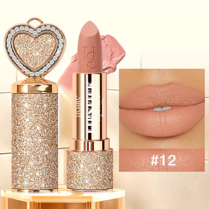 Matte Lipstick Heart-Shaped Design USHAS 24H Long-Lasting Velvet Lip Color Transfer-Resistant Buildable Coverage Highly Pigmented Smooth Application All-Day Wear Multi-Color Options