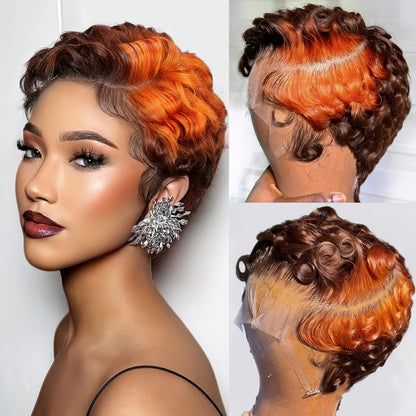 Pixie Cut Wig Human Hair 13x4 HD Lace Front Short Curly Wavy Wig Pre Plucked Natural Hairline Body Wave Loose Deep Wave Finger Wave Glueless Wig Natural Black Burgundy Chocolate Brown 6 Inch