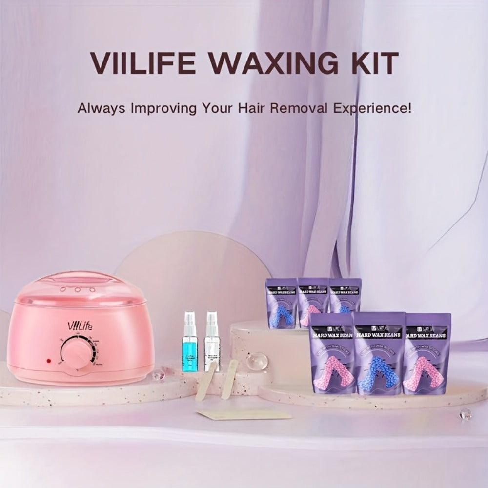 Wax Bean Sold Seperately Wax Kit 6 Packs Wax Beads Pink Hair Removal Waxing Kit for Women Men Wax Warmer Pot for Face, Eyebrow, Body, Brazilian, Bikini Wax Machine with 43 Accessories for Home Salon