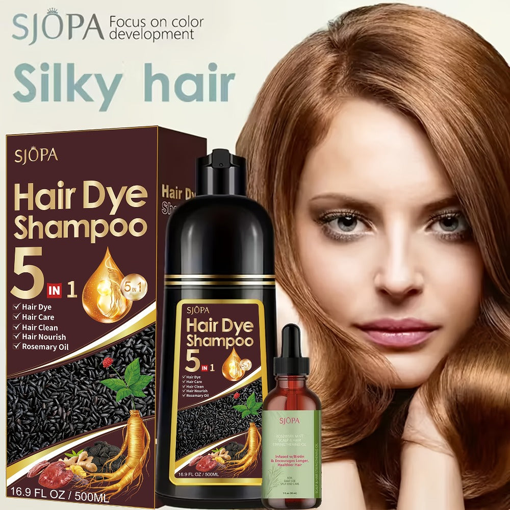 Hair Coloring Shampoo 5-in-1 Herbal Formula with Rosemary Oil - 100% Gray Hair Coverage Long Lasting Moisturizing Unisex Color Shampoo Set Black Brown Purple Red White Multi Color 500ml