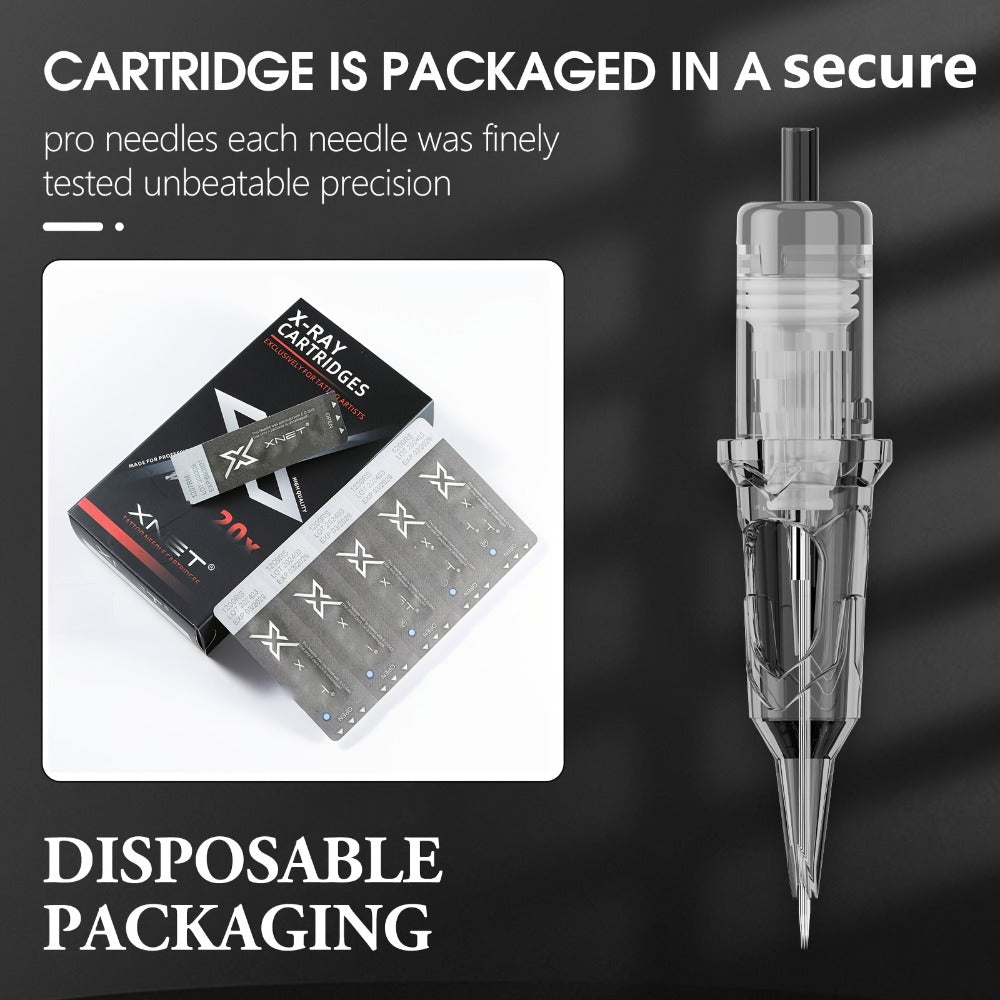 Tattoo Cartridge Needles Mixed Sizes Set — XNET X-RAY Round Liner Round Shader Curved Magnum, Safety Membrane, EO Gas Sterilized, 316L Stainless Steel, 20pcs/Box