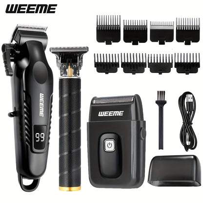 Men's Grooming Kit with Nose Hair Trimmer & Electric Shaver — WEEME 826 USB Rechargeable Trimmer Set, LCD Battery Display, Complete Shaving & Trimming Solution, Perfect Gift for Dad, Brother, Son