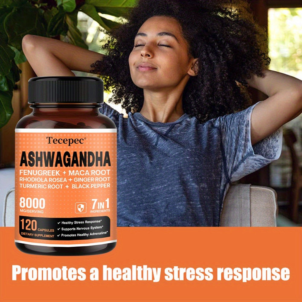 7-in-1 Supplement Containing Ashwagandha, Maca, Rhodiola Rosea, Ginseng, Etc. - Supports Stress And Nerve Health - 120 Capsules(Choose 1 Or 2 Bottles)