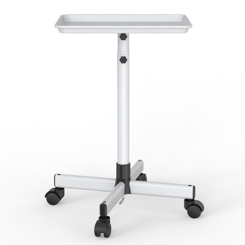 Salon Rolling Tray Trolley on Wheels – Height Adjustable 30"-42" Premium Salon Cart for Nail Tech, Esthetician, Barber & Beauty Station, Silver