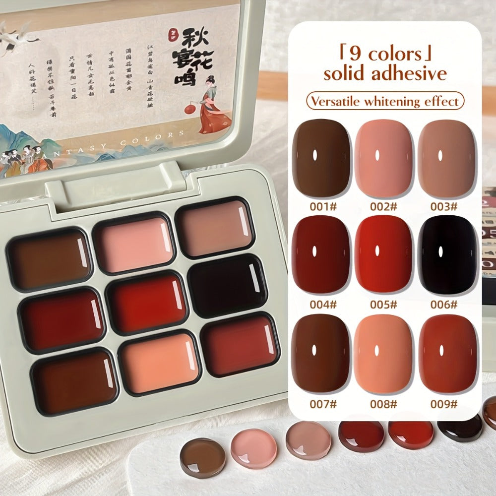 MORDDA 9psc Palette Solid Gel Polish Set, Autumn Harvest Collection, High Saturation, Long-Lasting, Alcohol-Free Gel Nail Polish Kit, For Home And Salon, Ideal For Christmas And Holiday Gifts